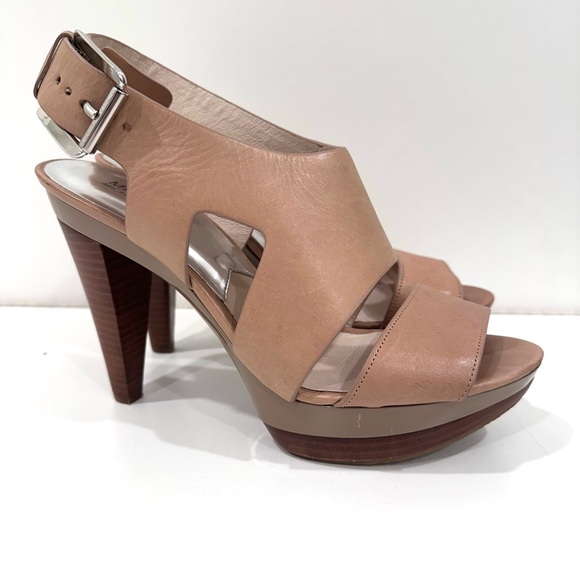 MICHAEL Michael Kors Shoes - Michael Kors Tan Leather Platform Wooden Women's Heels Sandals 9.5